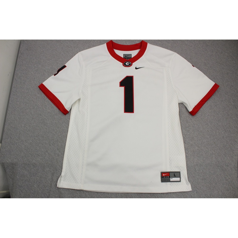 Nike Jersey Kids L White Georgia Bulldogs #1 Football Mesh V-Neck Sleeveless